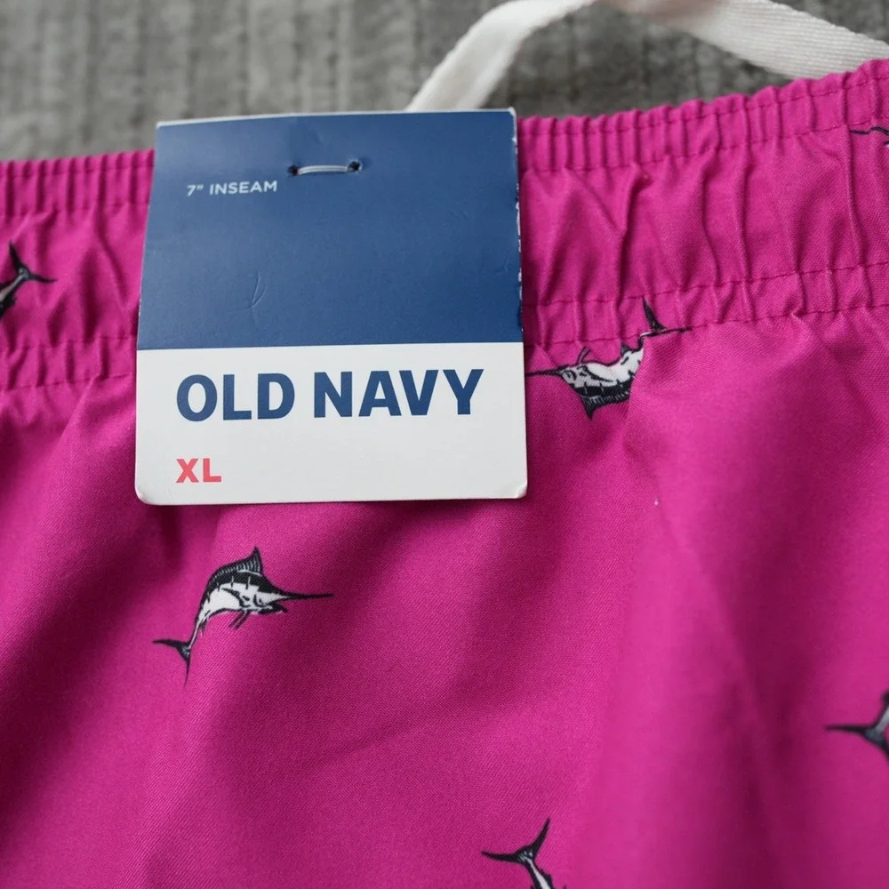 Old Navy Swim Trunks Men Pink Board Shorts UPF 40‎ Swordfish 8 Measured 7.5 XL